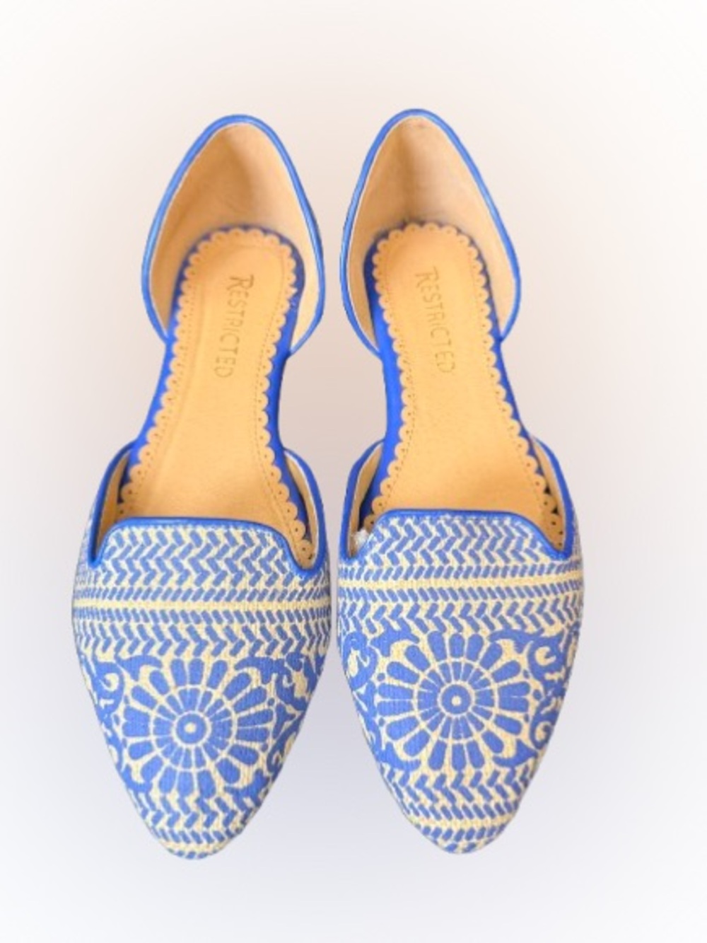 Restricted Blue Woven D’Orsay Flats Pointed Toe Boho Resort Shoes Women’s 7.5 - Picture 1 of 8